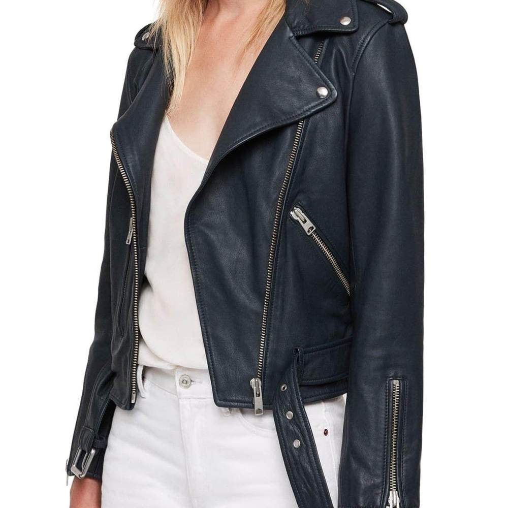 All Saints Balfern Leather Jacket in Midnight Blue
